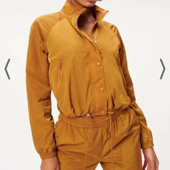 GOOD AMERICAN Essentials Shine Track Jacket Sz 3 Large Bronze - Picture 2 of 10